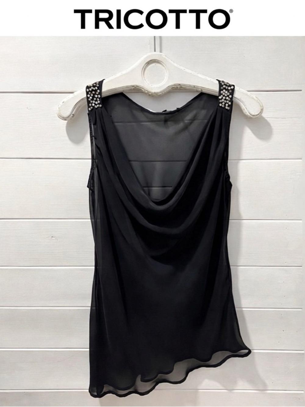 TRICOTTO Black Beaded Asymmetrical Tunic (M)